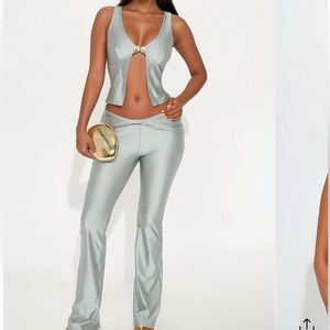 Fashion Nova Sage Green Flare Pant Set